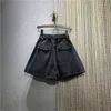 Summer Elastic High Waist with Belt Casual Loose Plus Size Denim Shorts Women Black Jean Large Pockets Boots Shorts Femme 210306