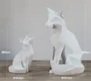 Simple Arts and Crafts White Abstract Geometric Fox Sculpture Ornaments Modern Home Decorations Animal Statues