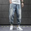 Hip hop harem jeans solida män lösa denim byxor jogger casual sweatpants mode märke man längd byxor streetwear j0119 x0621