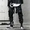 Hip-Hop Jogger Tuta Harem nera da uomo Multi-Pocket Ribbon Pantaloni sportivi da uomo Streetwear Pantaloni casual da uomo casual 210723