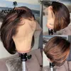 Kort bob rak mänsklig hår peruk med babyhår brasilianska föregångad 13x1 spets front syntetiska peruker för kvinnor