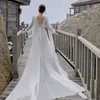 Yosimi белый шифон длинные женские платье лето V-образным вырезом и вспышки спинки длиной до пола рукава красные пляжные платья 210604