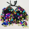 Rainbow Sequin Tassel Mermaid Mirror Festival Bra Bralette Crop Top Kralen Munten Lace-up Chiffon Boho Cami Top 210616