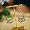 Rétro ethnique en forme de croissant cristal perles de riz gland balancent boucles d'oreilles pour les femmes couleur argent alliage mode Boho bijoux cadeaux