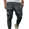 Męskie spodnie 2021 Mężczyźni Plaid Kieszonkowy Niski Crotch Harem Spodnie Luźne Fit Hiphop Street Wear