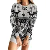 Boże Narodzenie Dzianiny Sukienka Pullover Temperament Elk Snowflake Druku Okrągły Kołnierz Z Długim Rękawem Bluza Płaszcze Kobiety Krótka Spódnica Nowy Y1110