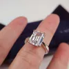 HBP S925 Sterling Silver High Carbon Diamond Emerald Cutter Diamond Ring 3 karat Square Simulation Wedding Female7354631