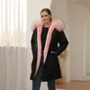 Pink Rabbit Fur forrado preto longa Parka Mantenha a marca quente da marca meifeng pês