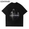 T-tröjor Hip Hop Ghost Print Oversized Tshirts Punk Rock Gothic Kortärmad Tees Harajuku Hipster Casual Cotton Tops 210602