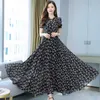 2021 Elegant Wit Print Floral Chiffon Casual DrSummer Plus Size Vintage Boho Beach Maxi Drowomen Bodycon Party Vestidos X0621