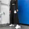 Anime Drukuj Wysoka talia z pasem szerokiej nogi Baggy Spodnie Joggers Koreański styl Mody Spodnie Harajuku Loose 210915