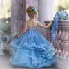 2022 Cute Flower Girl Sukienki na Ślub Spaghetti Koronki Kwiatowe Aplikacje Wielopięciowe Spódnice Dziewczyny Korant Dress Kids Birthday Party Suknie CG001