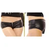 1pcs Sexy Zipper Open Faux Leather Shorts Pu Low Rise Waist Micro Mini Night Club Wear FX20 210621