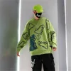 Printemps décontracté hauts vert Harajuku pull tricoté hommes pull Streetwear dessin animé dinosaure graphique mâle vêtements 210909