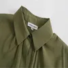 ZA Yeşil Kırpılmış Gömlek Kadın Uzun Kollu Elastik İpli Hem Vintage Gömlek Kadın Chic Ön Düğme Flowy Bahar Top 210602