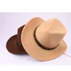 2021 Herfst Winter Western Cowboy Fedora Hoeden met Klinknagel Lederen Band Goth Top Vintage Vrouwen Mannen Wol Felt Party Formele Hoed