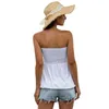 Sommar solid färg pläterad sexig ärmlös strapless blouses lös ben av axel blus mode ruffled collarless t-shirt 210608