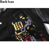 Dark Icon PU Cuir Patchwork Bomber Jacket Broderie Rembourrée Épaisse Hiver Baseball Homme 211214