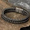 Classic Mens Antique Silver Color Stainless Steel Magnetic Buckle Double Braided Chain Bracelet Fashion Party Jewelry Gift