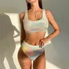Tie Dye Hög midja Bikinis Sexiga Kvinnor Baddräkt Badkläder Kvinna Brasiliansk Bikini Set Biquini Baddräkt 210702