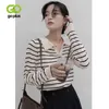 GOPLUS Sweater Black Striped Tops Oversized Women Sweaters and Pullovers Vintage Jumper Knit Top Femme Sweter Mujer C11642 211103