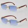 New Micro-paved Diamond Rimless Wooden Womans Sunglasses Original Wood mens Rocks Frame Male and Female Eyewear 18K Gold C Decoration Sun Glasses Hot Size:57-18-140