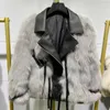 Kvinnors Fur Faux Oftbuy 2021 Real Coat Vinterjacka Kvinnor Naturligt äkta Läder Ytterkläder Streetwear Tjockt Varm
