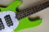 Linkshandig 4 snaren Groene lichaam Elektrische basgitaar met witte parel pickguard, palissander fretboard, actieve pickups, aanbieding aangepast