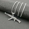 Hip Hop Jewelry Titanium Steel Gold Plated Diamond AK47 Pendant Necklace 6CC33652107