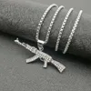 Hip Hop Jewelry Titanium Steel Gold Plated Diamond AK47 Pendant Necklace 6CC35322257