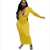 Kadın Elbise Tasarımcısı Ince Seksi Uzun Kollu Katı Uzun Maxi Elbiseler Vintge Vestidos Plaj Parti Kulübü Artı Boyutu Kalça Etek S-XXXL 17 Renkler