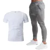 Mäns Tracksuits 2-Piece T-Shirt, Byxor och Top Set Solid Färg Bomull Sportkläder Casual 2021