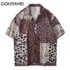 GONTHWID Chemises à manches courtes Tops Beach Hawaiian Casual Men Color Block Leopard Zebra Striped Print Shirts Hip Hop Button Blouse C0315