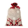 Saco de Natal de presente de Natal Búfalo Sacos de doces de linho de linho de rena personalizada Saco de Santa com cordão vermelho W-00836