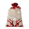 Julklappväska Buffalo Pattern Linen Candy Väskor Personifierad Renar Plaid Santa Sack med röd dragsko w-00836