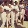 African American Grecian Bridesmaid Dresses 2021 unik en axel persika rosa sjöjungfrun långa formella klänningar för kvinnor med sash