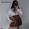 snican faux leather skirt high waist buttons sexy mini pleated skirt Asymmetrical fashion faldas cortas za women jupe femme 210315