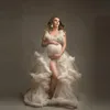 화이트 아프리카 출산 드레스 로브 사진 촬영 또는 베이비 샤워 주름 얇은 색 얇은 색 여성 댄스 파티 드 드레스