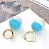 JK 2'' White Keshi Pearl Blue Stone Druzy Hamsa Hook CZ Earrings