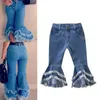 Moda Koreański Streetwear Dzieci Flare Jeans Elasitc Talii Bell Dolne Denim Niebieski Spodnie Dziewczyny Ubrania 3 4 5 Rok 24m