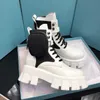 Designer Läder och Nylon Tyg Stövlar Kvinnor Ankle Booties Biker Australien Vinter sneakers Storlek US 4-10 med låda