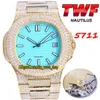 2022 TWF 5711 PP324 A324 Automatic Mens Watch Paved Diamonds Версия Blue Dial Square Diamond Bezel Gold Bracelet Model Модель 170 Angary Eternity Watches
