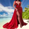 Red Sexy Sequin Платье с железнодорожной трубой Вечерние платья Шимнистые Свадебные африканские спагетти PROM PROP