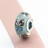 2pcs 925 Sterling Silver Threaded Screw Blue Butterfly Kisses Murano Glass Beads Fit Pandora Style Jewelry Charm Bracelets