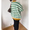 Kvinnors Tröjor Qingwen Striped Sweater Kvinnor Casual Loose Pullover O-Neck All-Match Stickad Top Jumper Fall Långärmad Sticka Pull Femme