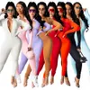 Designers Women Jumpsuits Clothes Solid Color Zipper Långärmad Sexig Slim Fit Women's Leggings Pants Amp Rompers