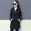 Pink Hooded Light Thin Down Cotton Jacket Women Spring Autumn Korean Fashion Slim Long M-5XL Plus Size Black Coat LR738 210531
