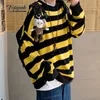 Fojaganto Mäns Höstrundan Neck Sweater Korean Loose Casual Oversize Knit Pullover Youth Trend Fashion Striped Men 210909