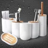 Fournitures de salle de bains simples, porte-savon en bambou, distributeur de savon, porte-brosse à dents, ensemble d'accessoires 5 pièces/ensemble