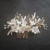SLBRIDAL Handmade Crystal Rhinestones Freshwater Pearls Ceramic Flower Wedding Hair Comb Bridal Hair Accessories Women Jewelry X0625
